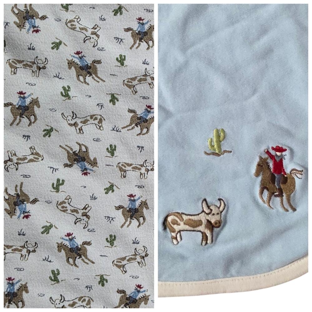 Gymboree Cowboy Baby Blanket 2004 Western Rodeo Reversible
